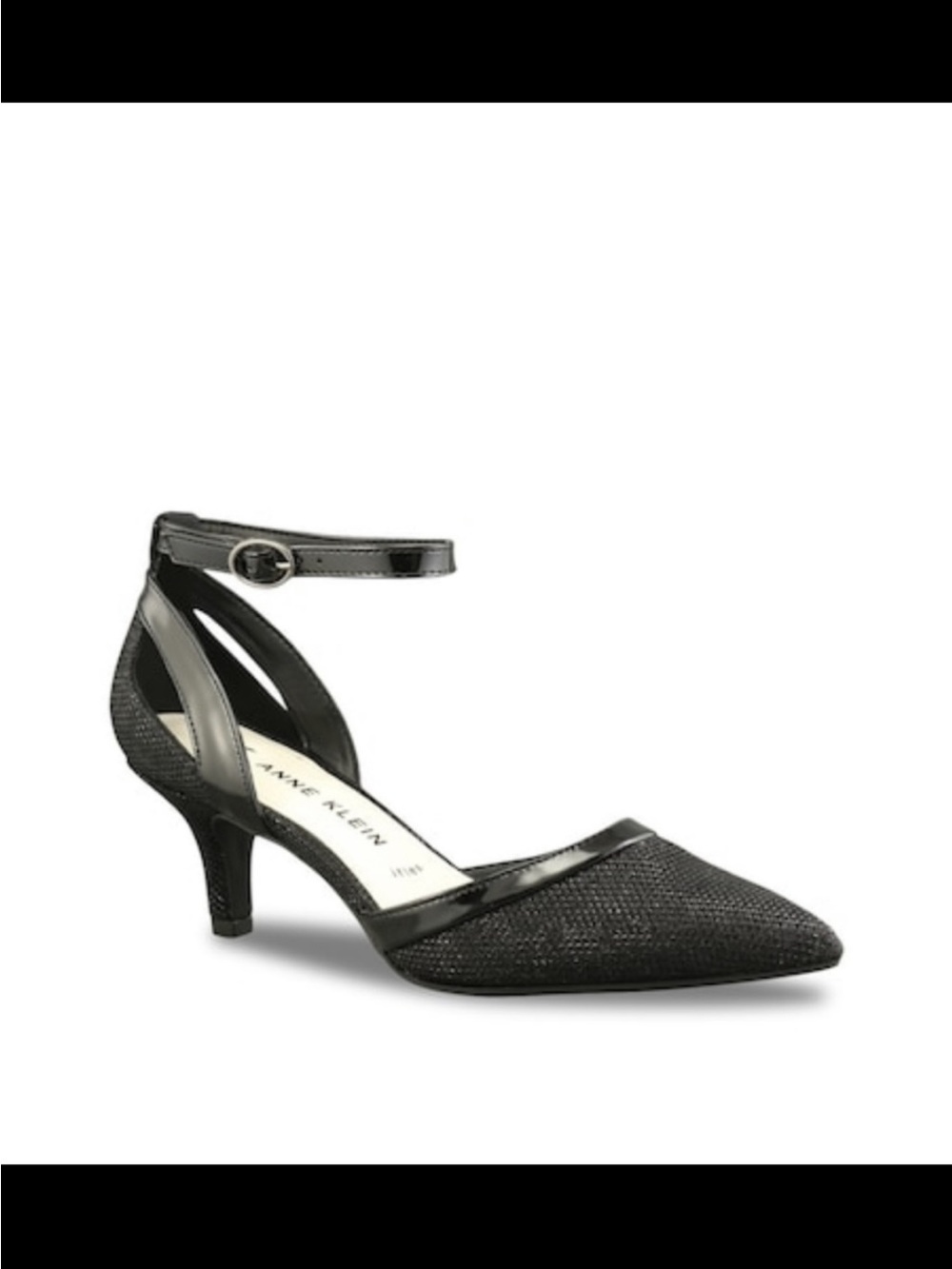 Anne Klein Freda Black Pointed-Toe Ankle-Strap Pump